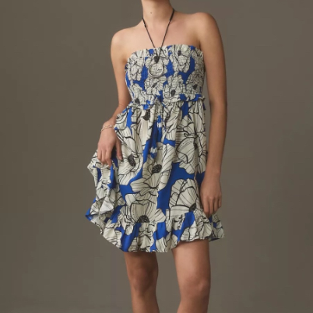 NWT Farm Rio x Anthropologie Strapless Smocked Mini Dress /cover up SIZE…